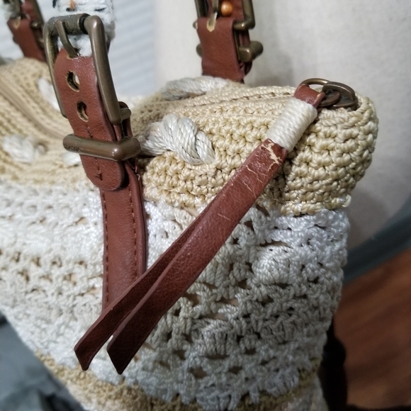 The Sak Crochet Large Shoulder Bag With Wrapped Faux Leather Straps - Picture 3 of 16